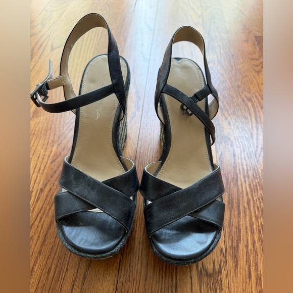Via Spiga Shoes - Via Spiga Black Women's Cross-Strap Wedge Sandals size 6